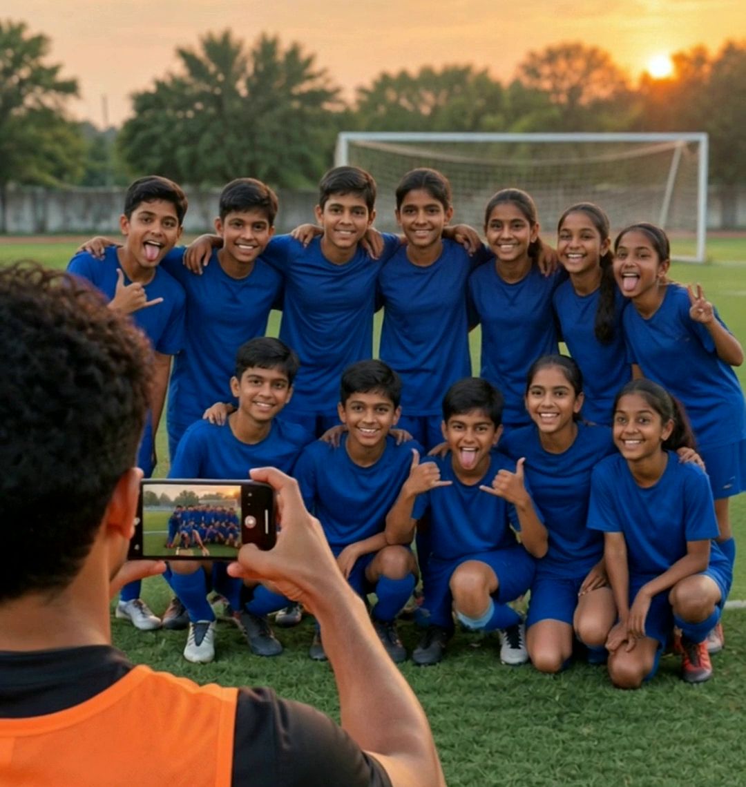 A coach taking a group photo of his team
